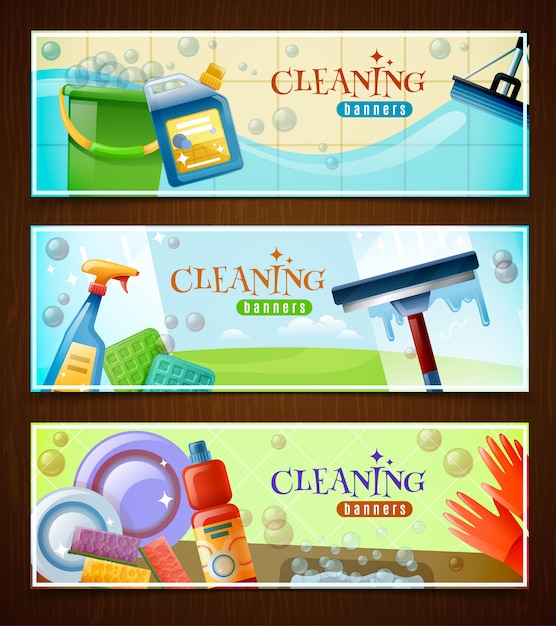 Free vector cleaning horizontal banners set