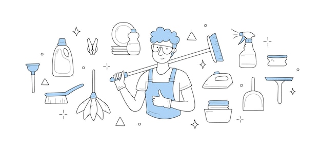 Vettore gratuito concetto di vettore di doodle di pulizie o faccende domestiche
