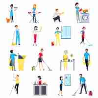 Free vector cleaning people icons set