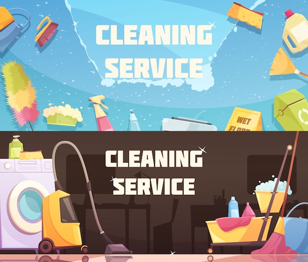 Vettore gratuito banner di servizio di pulizia orizzontale