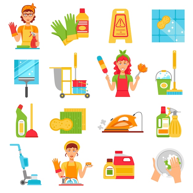 Cleaning service icon set