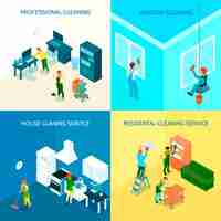 Free vector cleaning service isometric composition