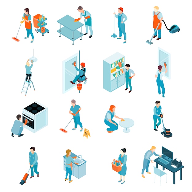 Cleaning service isometric set