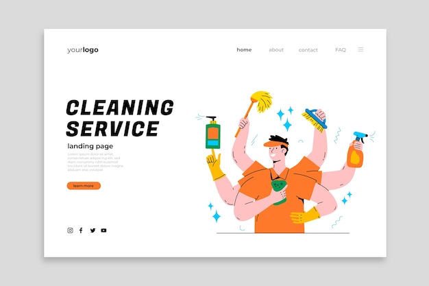 Free vector cleaning service landing page template design