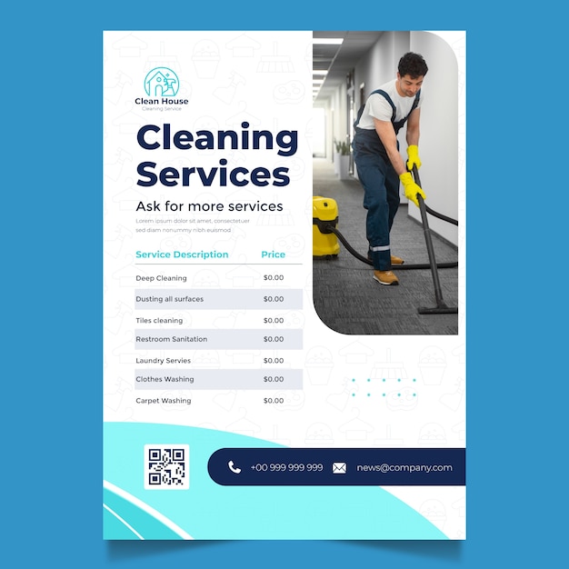 Free vector cleaning service price list  template design