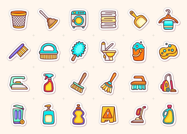 Free vector cleaning service sticker icons doodle coloring vector