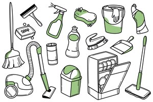 Free vector cleaning supplies doodle icons