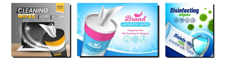 Free Vector cleaning wipes creative promo posters set vector