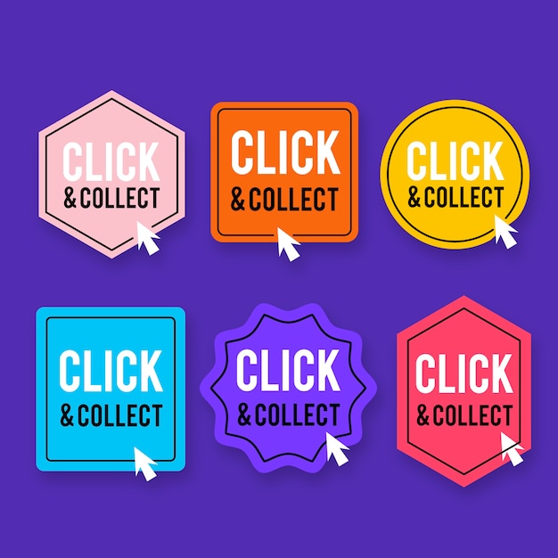 Free vector click and collect button collection on violet background