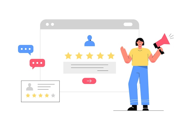 Vettore gratuito recensione del cliente sullo schermo web, opinione aziendale a 5 stelle di successo