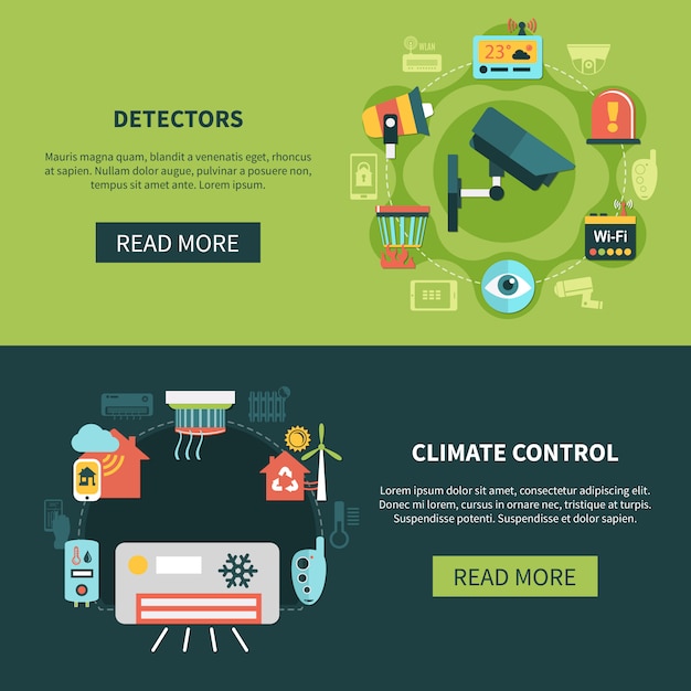 Бесплатное векторное изображение Баннеры климат-контроля и детекторов