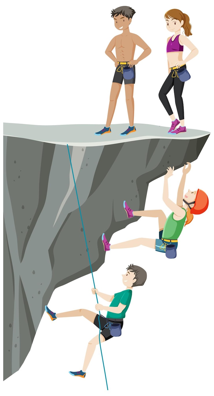 Free Vector climbers on cliff on white background