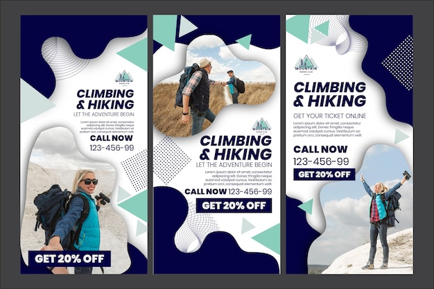 Free vector climbing and hiking instagram stories 
template