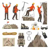 Free vector climbing hiking mountaineering icons