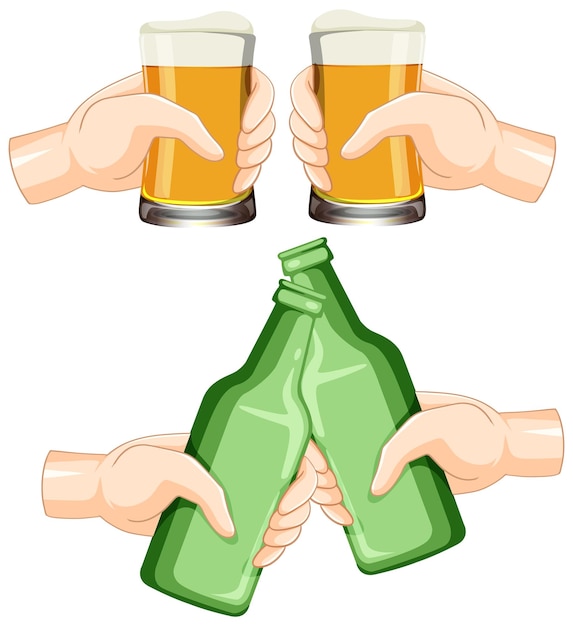 Clinking beers hands holding beer glasses