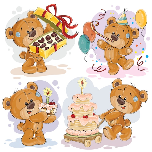 Clip art illustrations of teddy bear wishes you a happy birthday