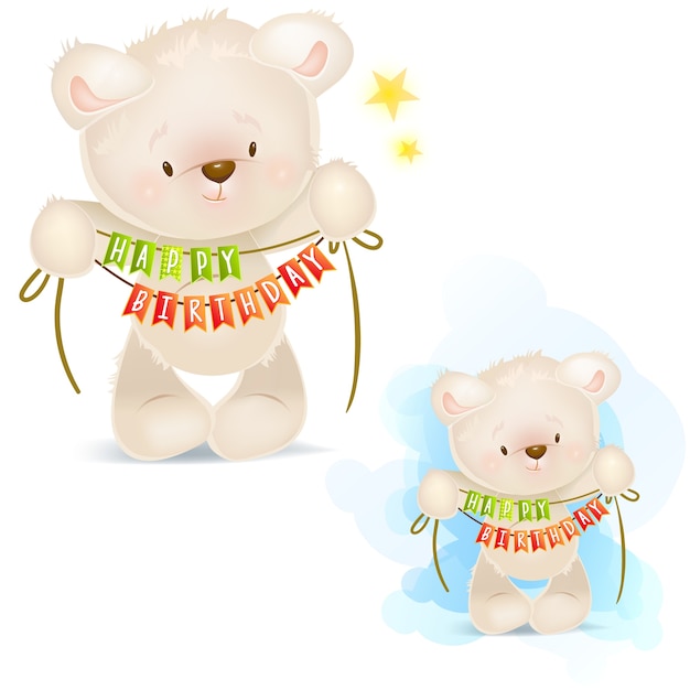 Vettore gratuito clip art illustrazioni di orsacchiotto desidera un buon compleanno