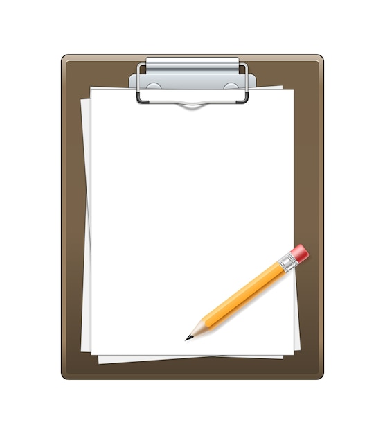 Free vector clipboard with paper and pencil isolated