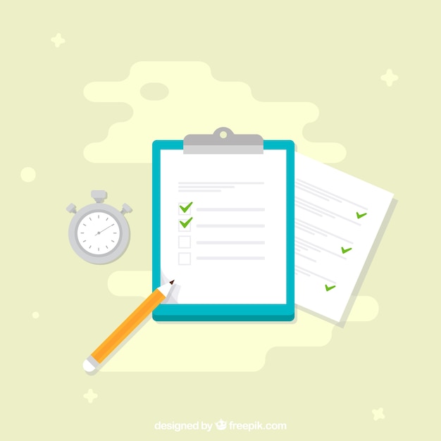 Clipboard with survey and chronometer Free Vector