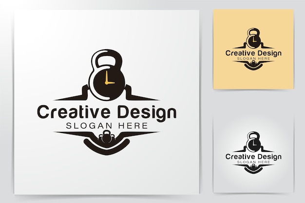 Бесплатное векторное изображение Часы и штанга, фитнес-логотип идеи. дизайн логотипа вдохновения. шаблон векторные иллюстрации. изолированные на белом фоне