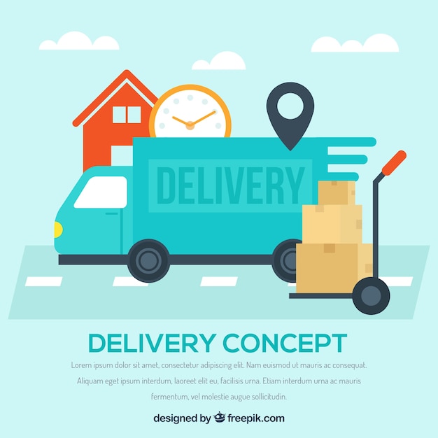 Free vector clock, boxes and delivery truck