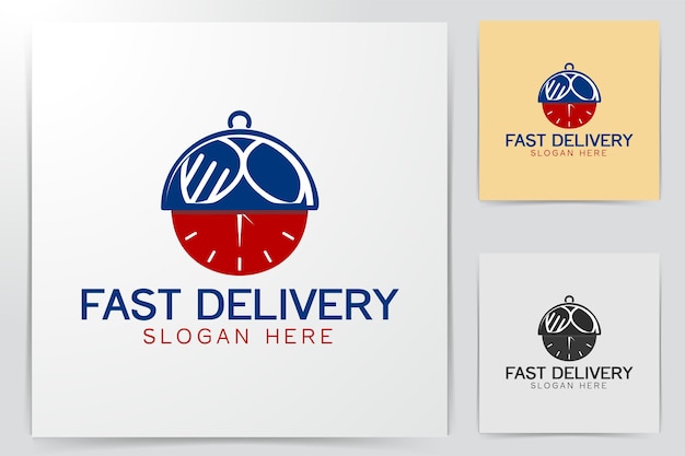 Часы и крышка, ресторанная еда, быстрая доставка логотип дизайн вдохновение, изолированные на белом фоне