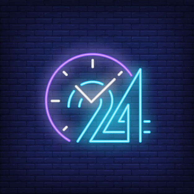 Free vector clock and twenty four hours neon sign