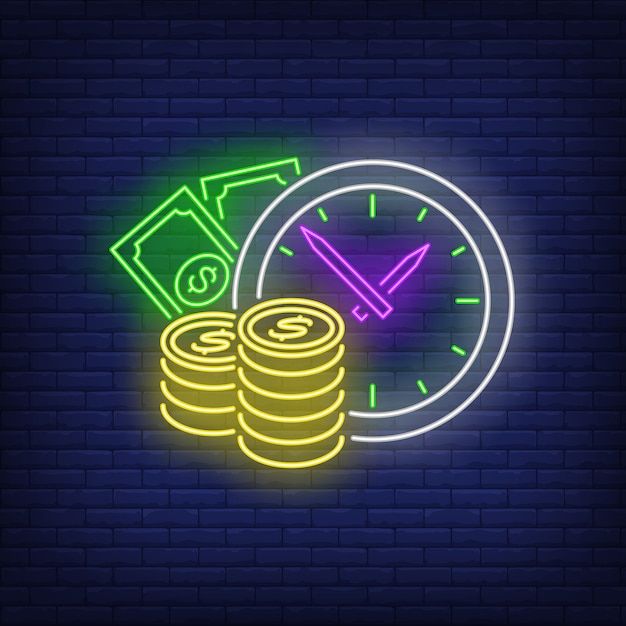 Clock with cash neon sign