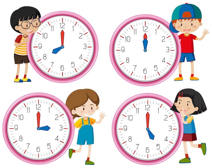 Free Vector clock with children character