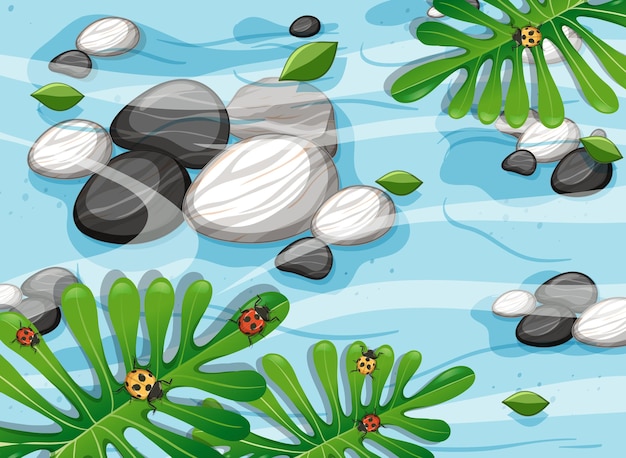 Free vector close up aerial forest scene with stones in the pond