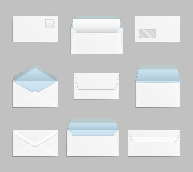 Бесплатное векторное изображение Набор закрытых и открытых конвертов. бумага для писем, почта и сообщения