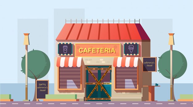 Closed because of bankruptcy cafe cartoon vector