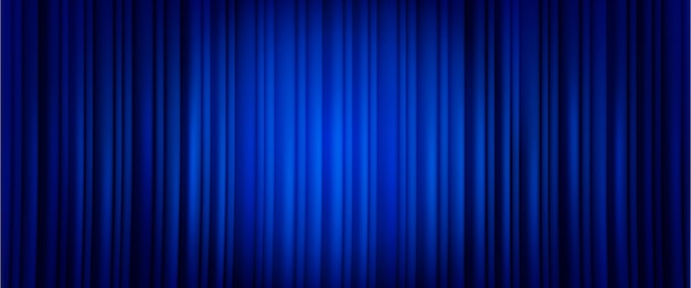 Closed blue theater or cinema curtain on stage