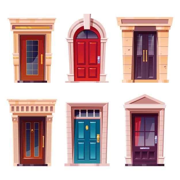 Бесплатное векторное изображение Закрытые входные двери с каменной рамой для фасада здания