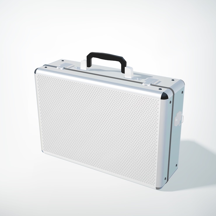 Free Vector closed metal business case concept with black handle in realistic style on white  isolated