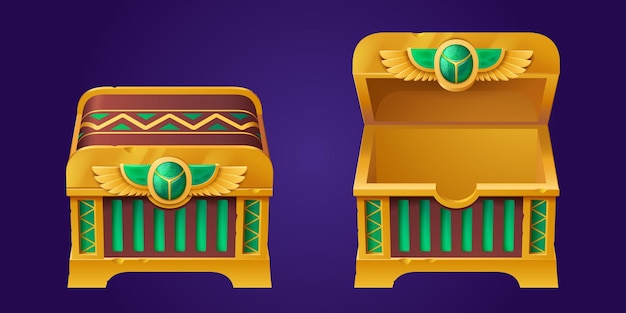 Free vector closed and open egyptian treasure chest set