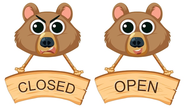 Free vector closed and open sign banner with bear face