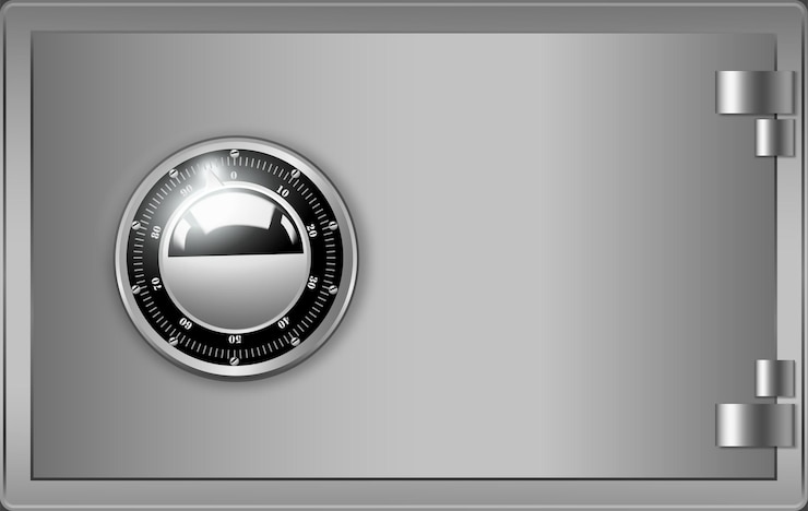 Free Vector closed steel bank safe door with combination lock realistic composition vector illustration
