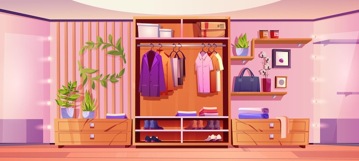 Free Vector closet room interior with organized male clothes
