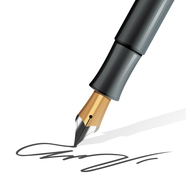 Крупным планом на перьевой ручке, написание реалистичной подписи