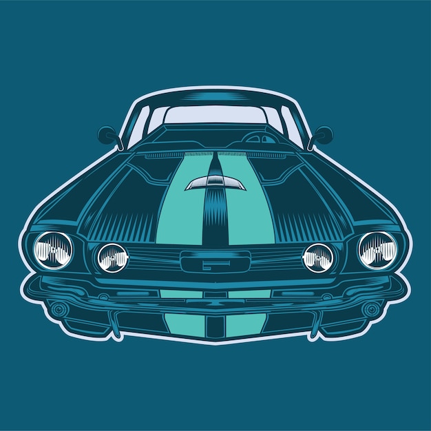 白いレトロな車のイラストのクローズアップショット プレミアムベクター