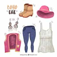 Free vector clothes and accessories in boho style