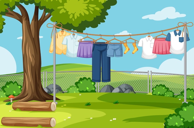 Clothes drying and hanging outdoor background