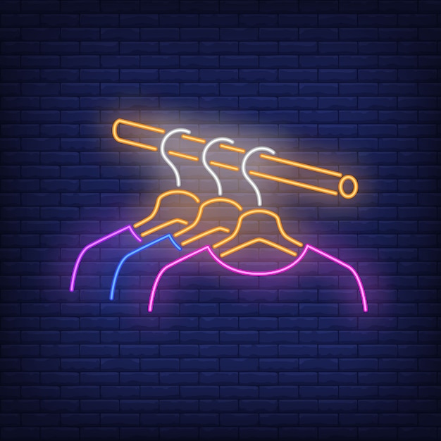 Free vector clothes on rail neon sign.