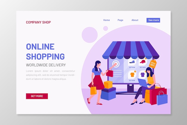 Vettore gratuito pagina di destinazione per lo shopping online in vendita