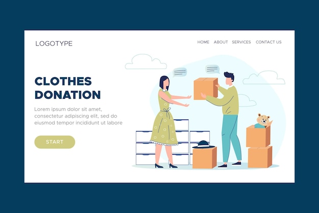 Free vector clothing donation landing page