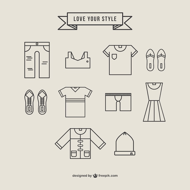 Free vector clothing icons linear style