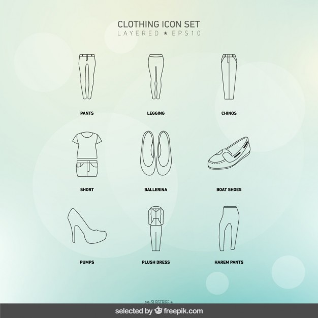 Free vector clothing icons set of woman