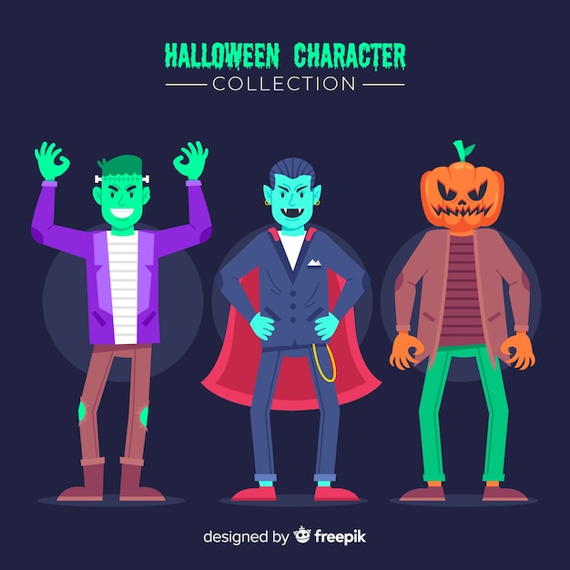 Abbigliamento per la collezione di personaggi di halloween per giovani adulti piatti