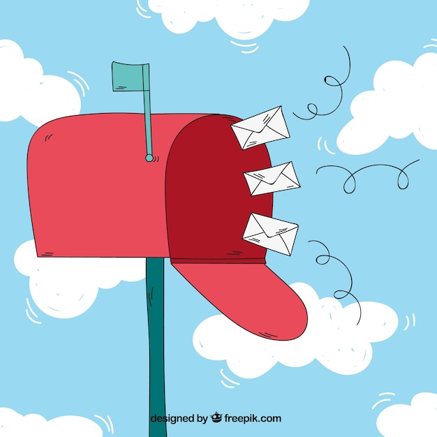 Cloud background with mailbox and envelopes